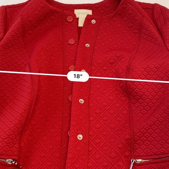 Chico’s Quilted Red Jacket Zipper Pockets Size Small Like New - Picture 12 of 16